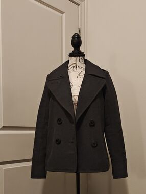 American Eagle Outfitters Women's Charcoal Wool-Blend Peacoat
